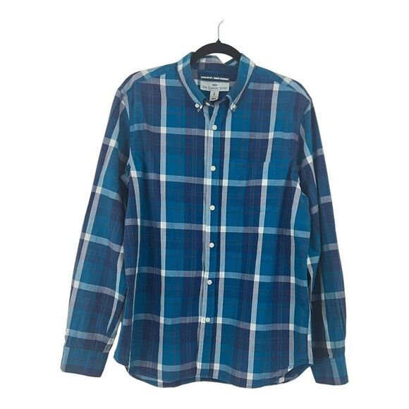 Old Navy Mens Size L Teal Blue Plaid Button Down Regular Fit The Classic Shirt - Picture 1 of 4